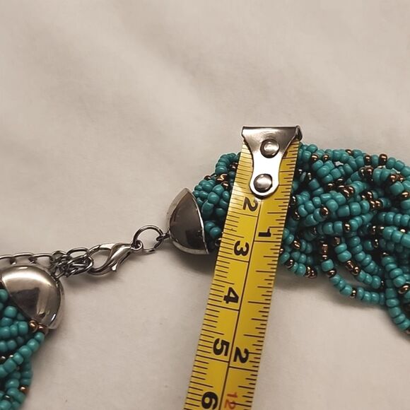 Turquoise Braided Seed Bead Collar Necklace 16x1.5 In. Euro Summer Resortwear - Picture 6 of 8
